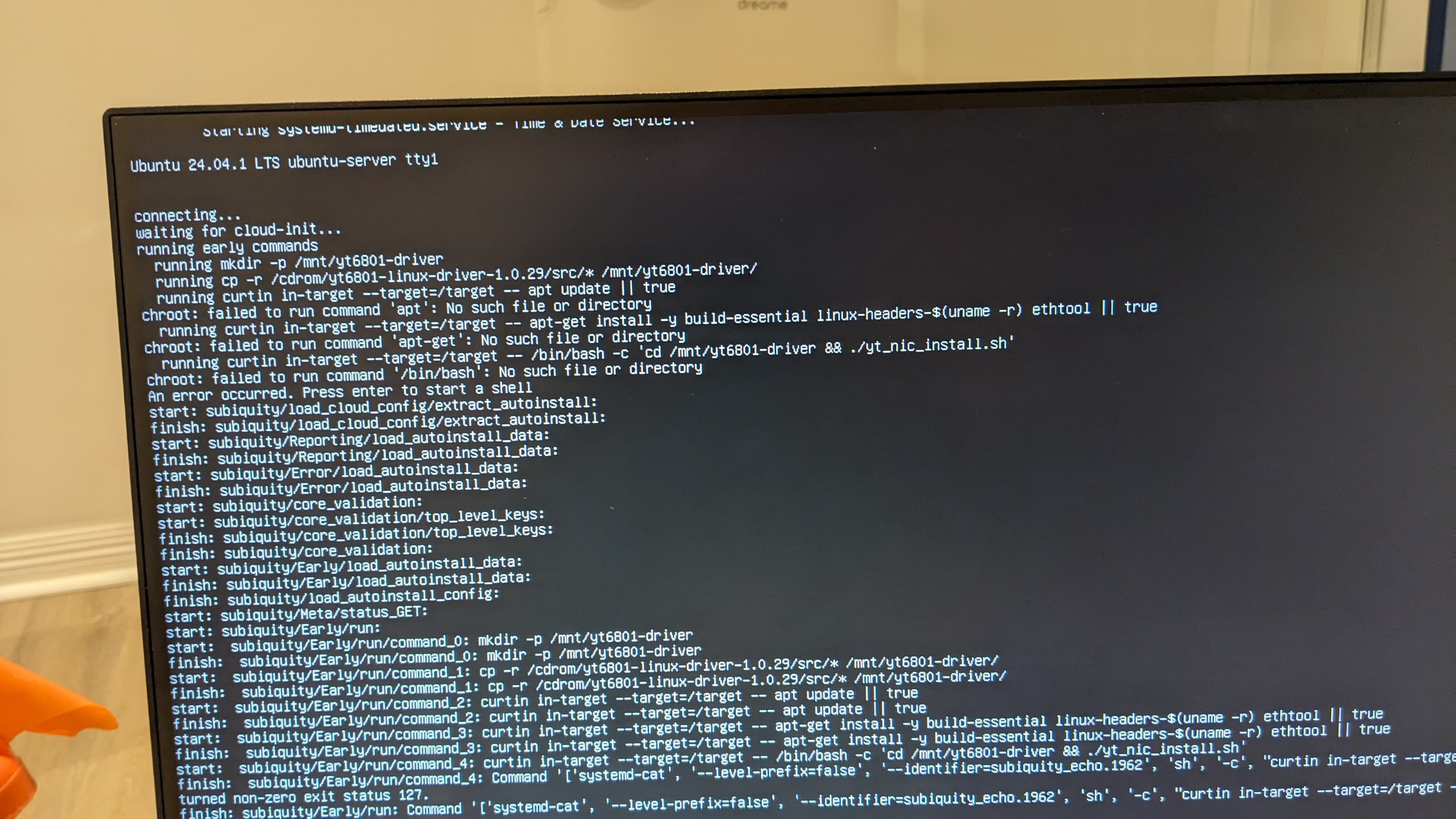 The installer failing while entering the target system