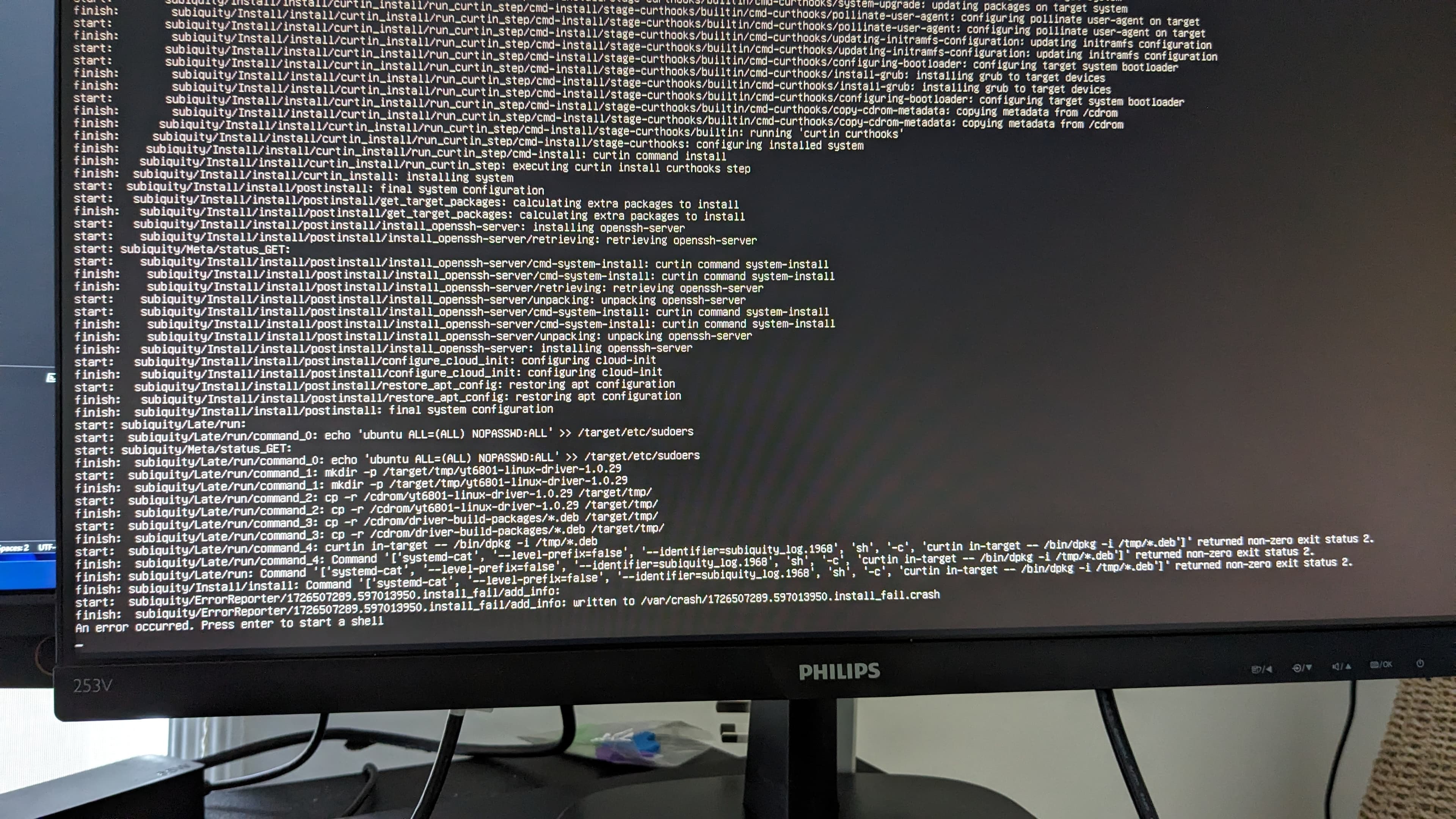 Offline package installation failing late in the process
